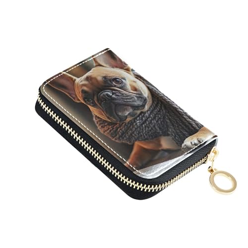 Small Wallet for Women Credit Card Protector RFID Blocking Leather Travel Cash Wallet with Coin Pocket Cute French Bulldog Dog