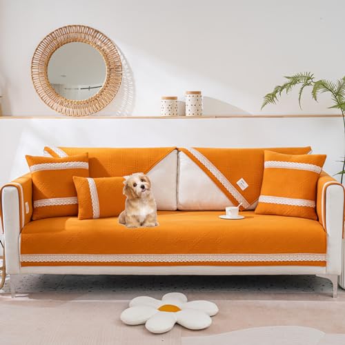 Housse de canapé sectionnelle coton orange protection meuble