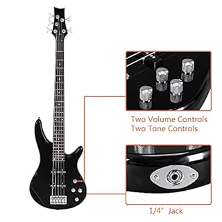 Ktaxon Electric Bass Guitar 5 String Bass Guitar with 20 Watt Amplifier, JB Type Pickup, Naturally air-dried Maple Neck, Rosewood Fretboard, Basswood Body(Black)