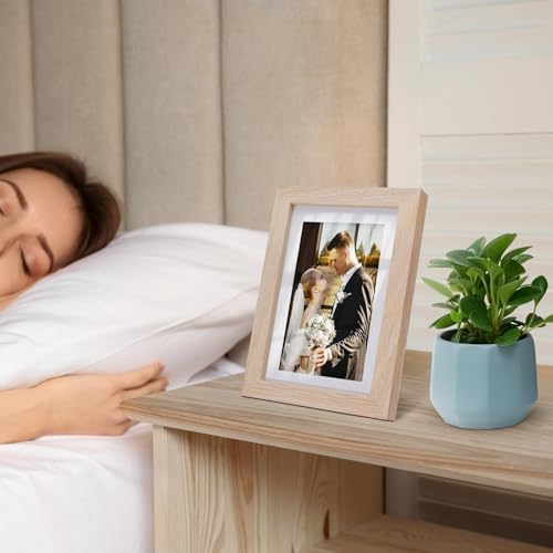 5x7 Oak Wood Picture Frame - Minimalist 5x7 Picture Frame, 5"x7" Frame Wood, Natural Solid Wooden Picture Frames for Wall Art Photo and Prints(1 Pack, Beige)