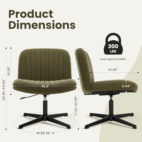 Image of IWMH Criss Cross Chair, Cross Legged Office Chairs no Wheels, Armless Wide Seat Desk Chair with Adjustable Height for Home, Vanity, Bedroom (Green)