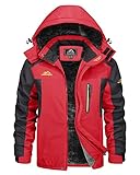 KEFITEVD Snowboardjacke Herren Softshelljacke Wasserdicht Übergangsjacke Gefüttert Outdoorjacke Wandern Trekking Jacke Winter Herrenjacke Männer Rot L
