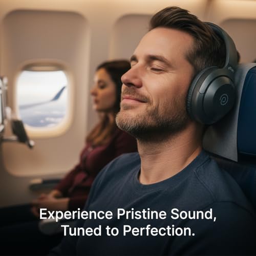Image of pTron Studio Classic w / 75Hrs Playtime, Wireless Over Ear Headphones w /HD Mic, Dual Device Pairing, TruTalk AI-ENC Calls, Low-Latency Game & Music, Deep Bass, BT5.4 & Type-C Charging (Black)