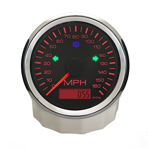 ELING 85mm Waterproof MPH GPS Speedometer 0-160MPH for Auto Car Truck with Turning Light (Black+Stainless Steel)