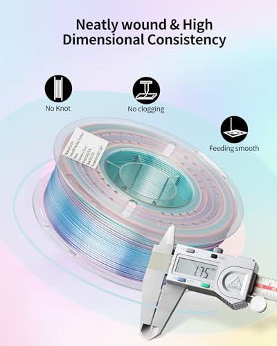 Image of LANDU Silk PLA 3D Printer Filament Multicolor Rainbow PLA Filament 1.75mm Gradient Color Changing Filament 1kg (2.2lbs) Dimensional Accuracy + /- 0.02 mm Silk Rainbow Filament