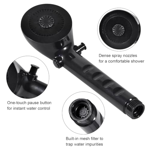 Image of Eagles RV Shower Head with Hose - Black,5Ft Hose Non-Metallic Outdoor RV Shower Kits Replacement with Pause Function for RVs, Fifth Wheels, Motor Homes, Travel Trailers, Campers, Boats