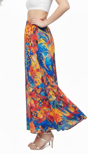 Image of VAGISHA Women's 4-Metre Flared Long Skirt | Skirts for Women Long Length | Long Skirts for Girls | Ethnic & Boho Printed Wear with Elastic Waist | Perfect for Party, Festive & Casual Look