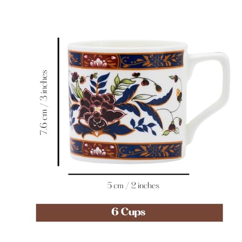 Image of GOLDEN QUEEN'S Handcrafted Floral Tea Cups - Set of 6 | Perfect for Daily Use, Elevate Your Tea and Coffee Experience - Floral Bouquet