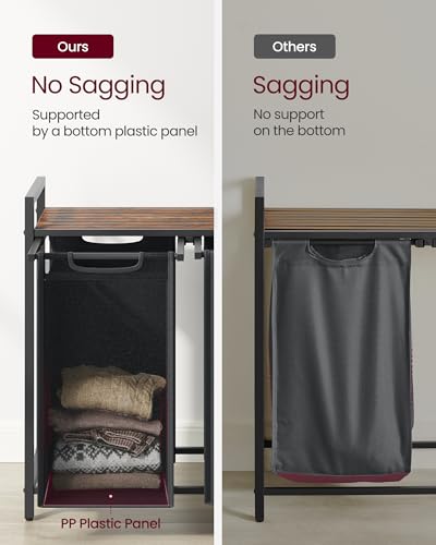 Image of VASAGLE Laundry Hamper, Laundry Basket, Laundry Sorter with 2 Pull-Out and Removable Bags, Shelf, Metal Frame, 2 x 12.1 Gallons (46 L), 28.8 x 13 x 28.4 Inches, Slate Gray and Rustic Brown UBLH201G01