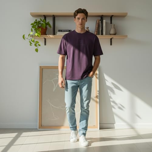Image of Van Heusen Men's Premium Cotton Oversized Drop Shoulder Brand Logo T-Shirt