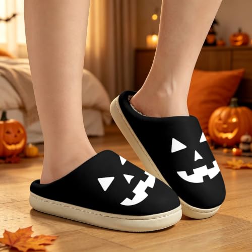 Retro Fuzzy Happy Holloween Pumpkin Slippers For Women Men Cozy House Shoes - image 6