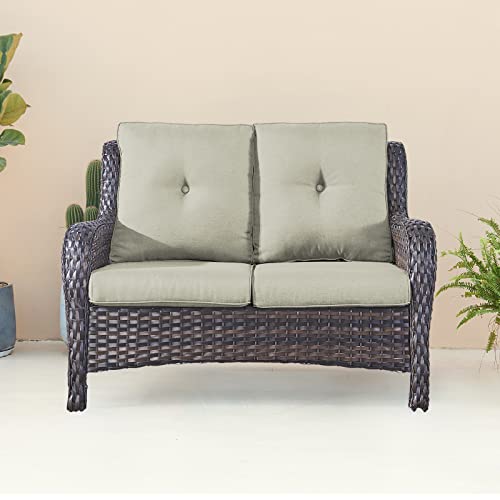 image for Belord Outdoor Loveseat Small Patio Furniture 2 Seater Sofa Brown Wick