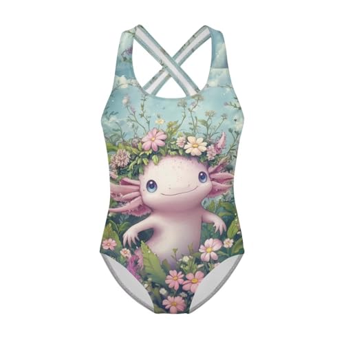Image of Xpyiqun Swimsuit for Girls One Piece Bathing Suits Size 5-14 Sleeveless Swimwear Cross Shoulder Strap Swimming Wear