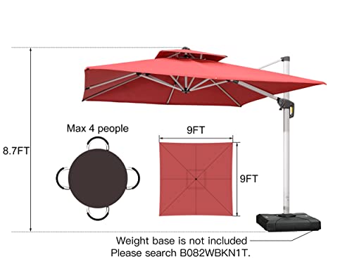 Purple Leaf Patio Umbrella 9Ft Outdoor Square Umbrella Large Cantilever Umbrella Windproof Offset Umbrella Heavy Duty Sun Umbrella For Garden Deck Pool Patio, Terra #TOP7