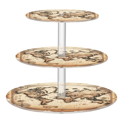 PYBUG World Map 3 Tier Acrylic Cupcake Stands Tower,Dessert Table Display Set for Tea Party,Wedding,Birthday, Baby Shower