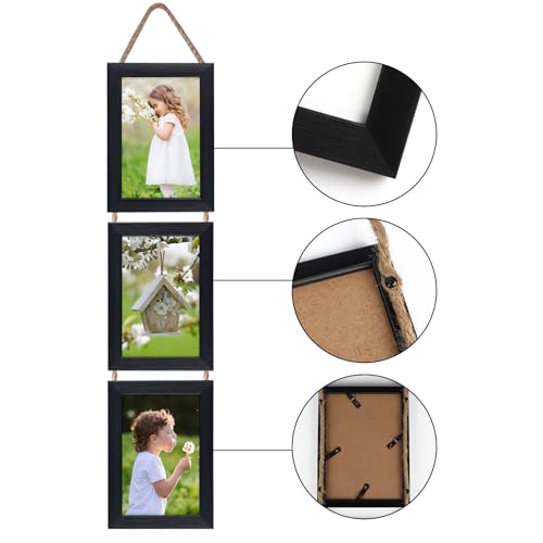 EYMPEU 6x4 Photo Frames with Twine Set of 2, Triple Vertical Black Picture Frame 6x4 for Hanging in Living Room Bedroom, Office - Image 3