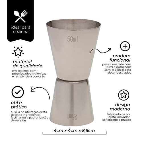 Mimo Style Dosador Duplo, Possui Dois Lados de Medição, Garante a Dosagem Exata Para Seu Drink, 50 m