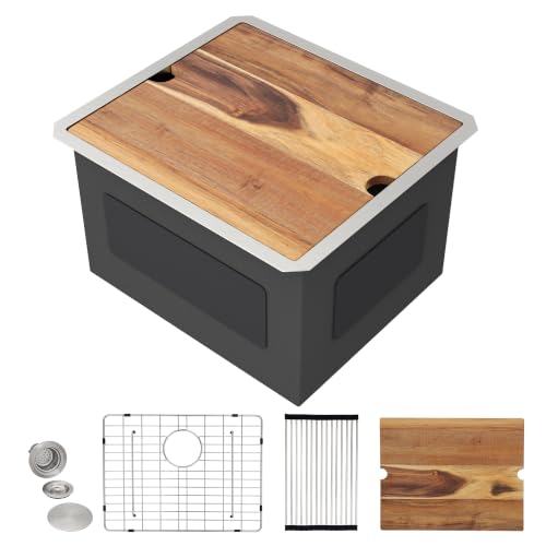 Image of 21 inchx19 inch Undermount Laundry Utility Sink Workstation - 16 Gauge 304 Stainless Steel, 13 Inch Deep Single Bowl Under Counter Sink Basin for Laundry Room, RV or Utility Use