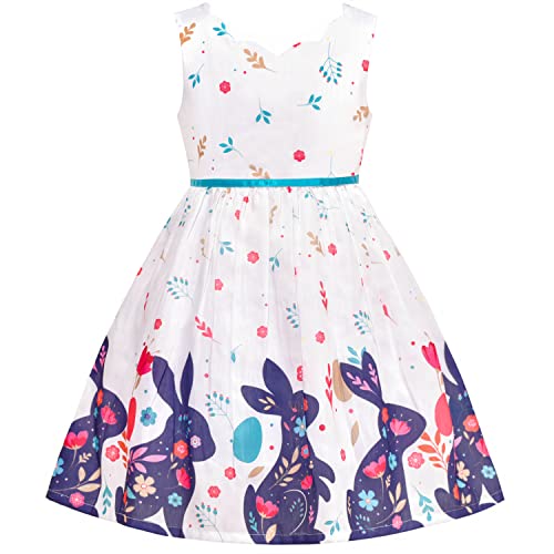 Girls Dress Petal Collar Easter Bunny Floral Rabbit Cotton Sleeveless Size 8