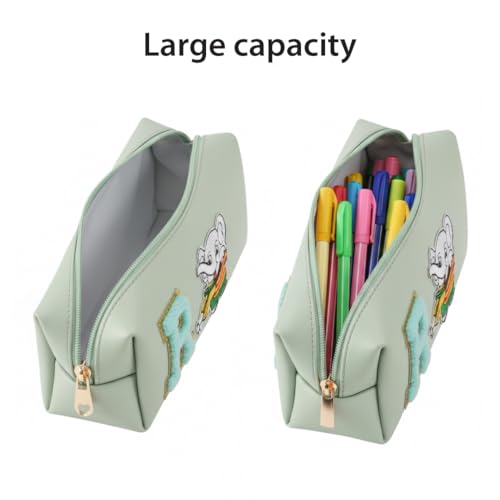 Image of AICA Gifts Personalized Leather Pencil Pouch (Mintgreen) with Embroidered Alphabet & Patch | Pencil Pouch for Kids | Birthday Gift | Birthday Return Gift |Gift for Kids Age 6-10