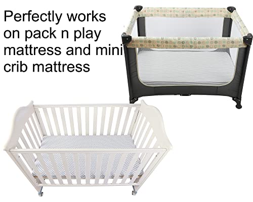 Pack N Play Sheets 2 Pack Stretchy Jersey Knit Playard Fitted Sheets Portable Mini Crib Sheets Set, Convertible Playard Mattress Cover, White And Grey, Stripes And Dots #TOP1