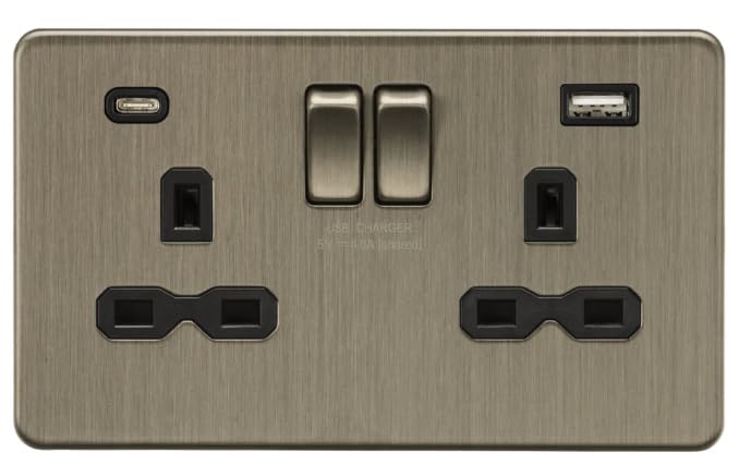 – Knightsbridge Push Button 2-Way Antique Brass 5 kA 230 Volts Normally Open Plug In Spade Stainless Steel 194.5x129.8x194.5 mm