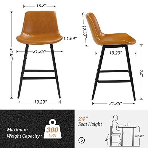 Cozyman 24 Inch Counter Stool,Modern Bucket Barstool, Kitchen Counter With Back And Footrest,For Home Office Kitchen Island Restaurants,Set Of 4,Whiskey Brown #TOP1