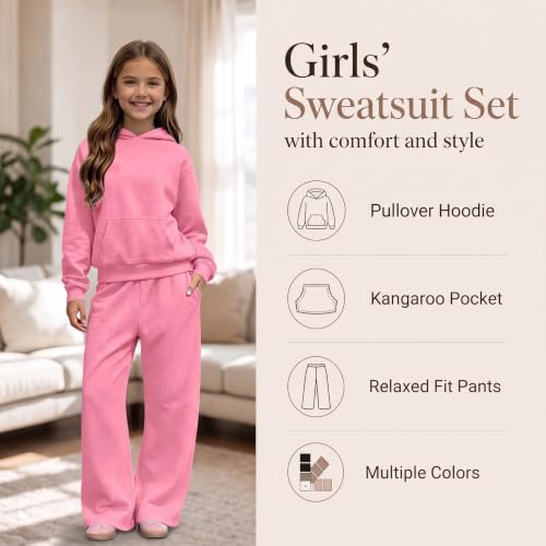 Girls 2 Piece Outfits Girls Sweatsuits Sets 2 Piece Outfit Hooded Sweatshirt Pants Set Kids School Fashion Casual Tracksuit Loungewear Pink 5-6 Years - image 7