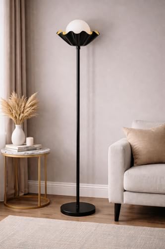Image of Metal Shade Wooden Tripod Floor Lamp for Living Room, Living Room Corner, Bedroom, Home, Office, Interiors, Decor, Cinema. (Black with Ball)