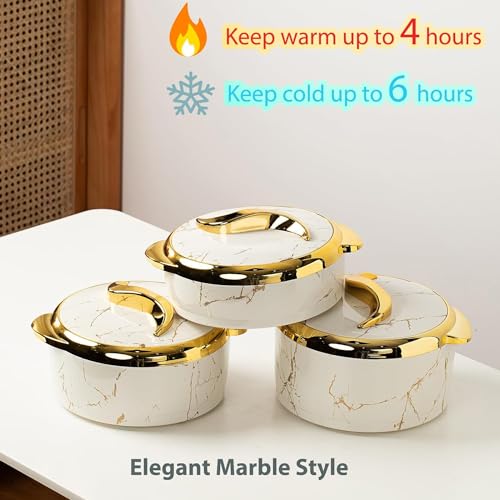 Set di 3 casseruole isolate in acciaio inox, con coperchio, per conservare cibi caldi e freddi, ideali per buffet, feste ed eventi all'aperto