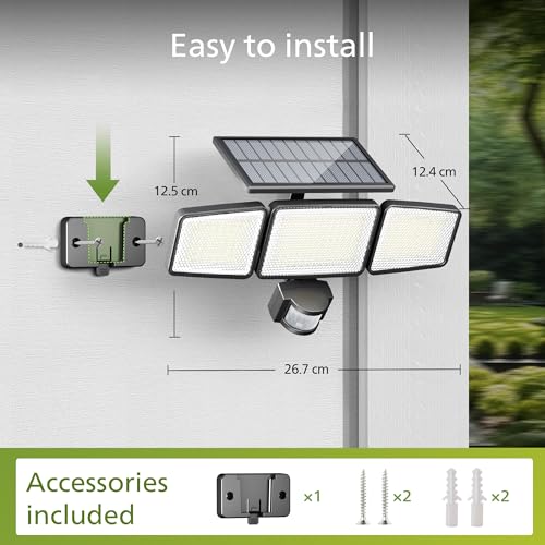 Philips Solar Security Light Outdoor Light 302 LEDs 1200lm, Solar-Powered Waterproof Wall-Mounted Flood Light w/PIR Motion Sensor, 3 Heads, IP65 Waterproof, 3 Modes (2) - Image 4