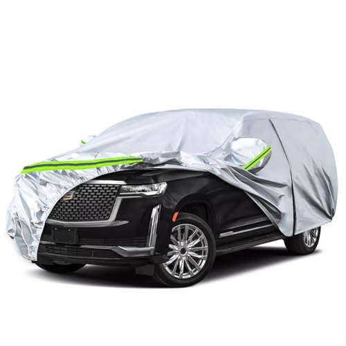 Image of Waterproof Car Covers Replace for 2007-2025 Chevy Suburban /GMC Yukon XL /Cadillac Escalade ESV, 6 Layers Silver All Weather Car Cover with Zipper Door for Snow Rain Dust Protection