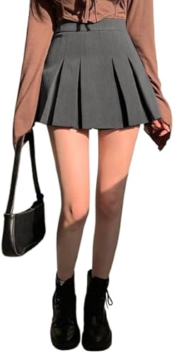 SOLY HUX Women's Pleated Skirt High Waisted A Line Casual Mini Skirts Pure Dark 