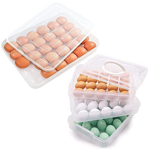Hansgo Egg Holder For Refrigerator, Deviled Egg Tray Carrier With Lid Fridge Egg Dispenser Egg Storage Stackable Plastic Egg Containers For 90 Eggs #TOP22