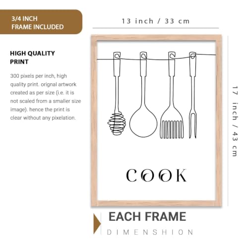 Image of HOTHOUSE Kitchen Wall Art poster With Frame For Living Room Bed Room Hotel Wall Decor Digital Reprint engineered wood Set of 3 (13X17 inch)