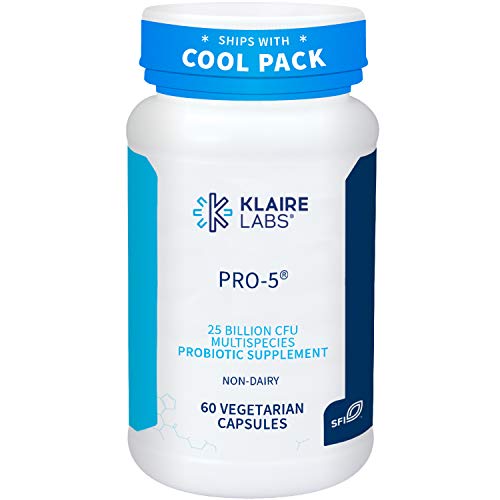 Klaire Labs Pro-5 Probiotic - 25 Billion CFU High Dose Multispecies Gut Recolonization Support for Men & Women, Hypoallergenic & Dairy-Free (60 Capsules)