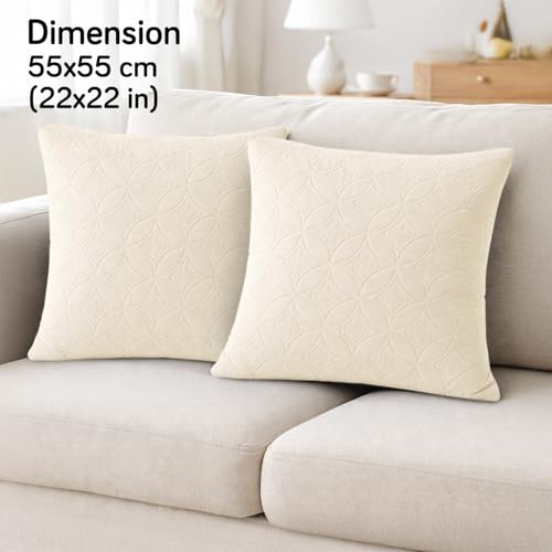 Image of HOKIPO 100% Leakproof Quilted Cushion Cover for Sofa 22x22 Inches, Set of 2, Bisque Beige (AR-6281-BGE*2)