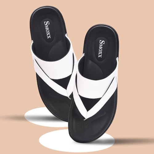 Image of Men's Solid Casual Flat Slipper, Faux Leather Slip-on V-Strap Fashion Slipper For Men