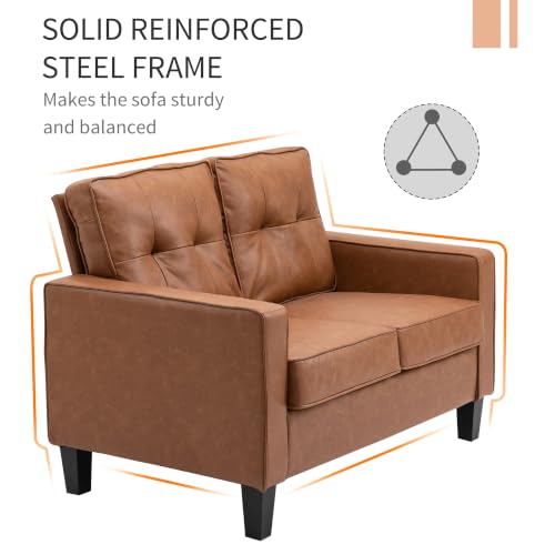Image of HOMCOM 51 inch Wide Loveseat with Armrest 2-Seater Tufted PU Leather Brown