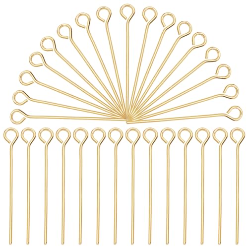 arricraft 500 Pcs 18K Gold Plated Open Eye Pins, 20mm (0.79 Inch) 24 Gauge Head Pins for DIY Jewelry Making – Ideal for Crafting Earrings, Bracelets, Necklaces, and Other Accessories