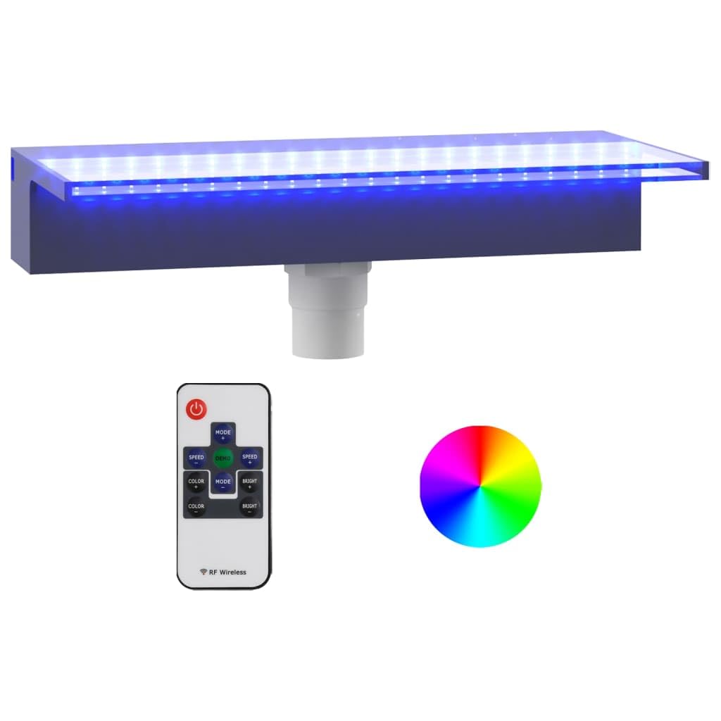 Elemento a cascata in acrilico, 45 cm, con LED RGB, decorazione da giardino per laghetto e piscina, con telecomando, risparmio energetico, ideale per terrazza, balcone e soggiorno, flusso d'acqua