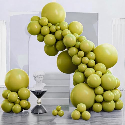 Image of PartyWoo Sage Green Balloons 140pcs Different Sizes Pack of 18 12 10 5 Inch Olive Eucalyptus Dusty Green Boho Neutral Balloon Arch Kit for Baby Shower Woodland Birthday Party Decorations Green-F06