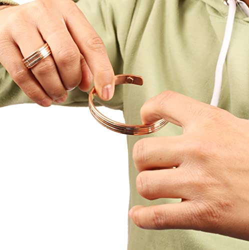 Touchstone Handcrafted Copper Healing Hand Forged With Solid And High Gauge Spiral Wire Braided Pattern Minimalistic Elegance Pure Copper Bracelet And Identical Ring In Two Tones #TOP4