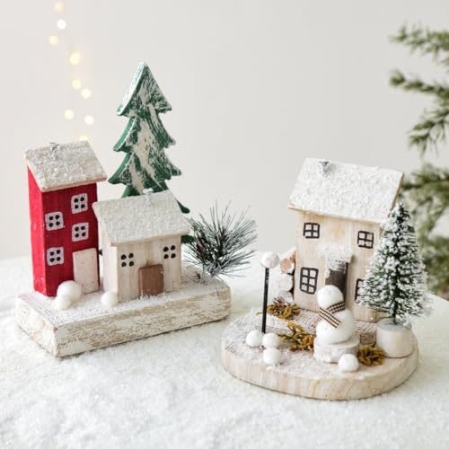 Whychstore Wooden Christmas Village House Ornament, Christmas Village Houses Set, Ski Chalet Lodge Style For Tabletop Holiday Display (F/190g) - Image 2