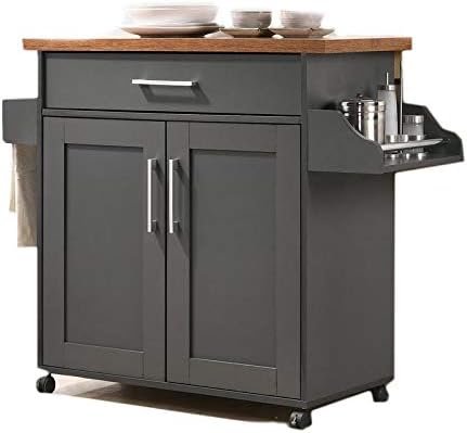 Kitchen Trolley Cart Island Rolling Storage Table Utility Cabinet Towel Hanger Side shelf 2 Large Tier1 Drawer Front Door Pull Open Kitchen Living Room Indoor Outdoor Food Server Home Kitchen Beech