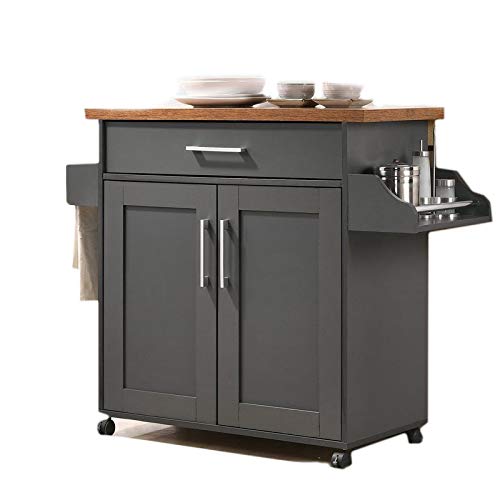 Kitchen Trolley Cart Island Rolling Storage Table Utility Cabinet Towel Hanger Side shelf 2 Large Tier1 Drawer Front Door Pull Open Kitchen Living Room Indoor Outdoor Food Server Home Kitchen Beech