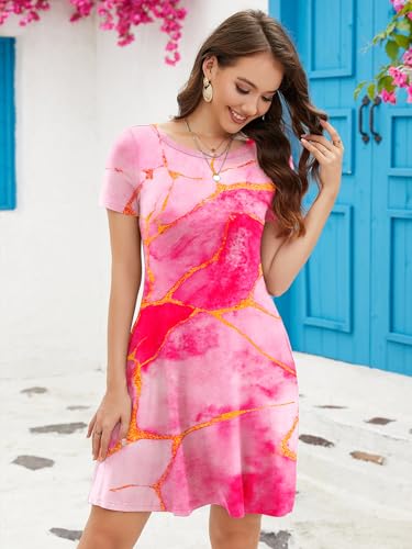 Image of KORSIS Summer Women's Dress Casual T-Shirt Short Sleeve Dresses Swing Flowy Beach Vacation Work Sundress with Pockets