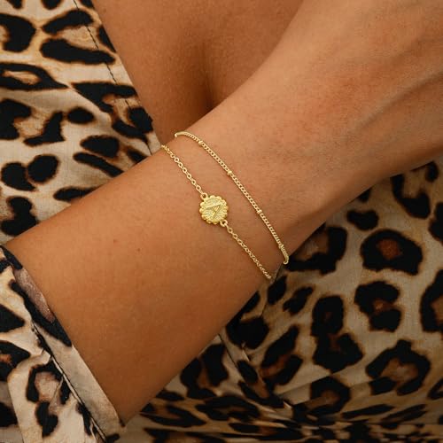 BBV Gold Initial Bracelets for Women 14K Gold Plated Dainty O Chain satellite Chain initial Bracelet for Women Trendy Gold Stackable Cuff Bracelets Jewelry Gifts for Women Adjustable 7"+2"3