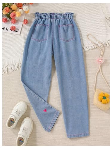 Girl's Heart Embroidered Denim Pants Elastic Waist Streetwear Y2k Tapered Jeans2