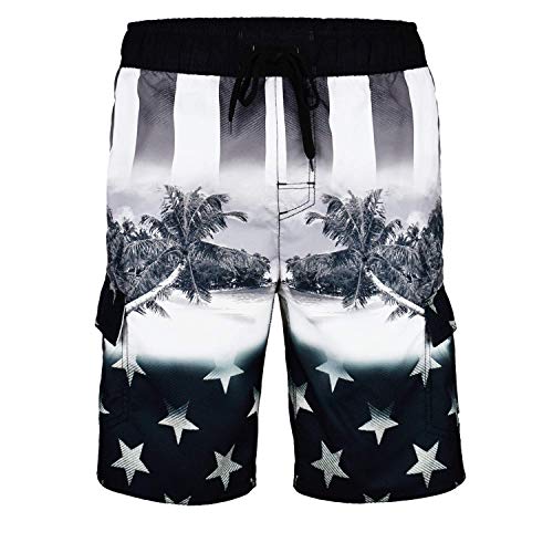 US Apparel Men's American Flag Inspired Board Shorts, Beach Black, X-Large (36"-38")2